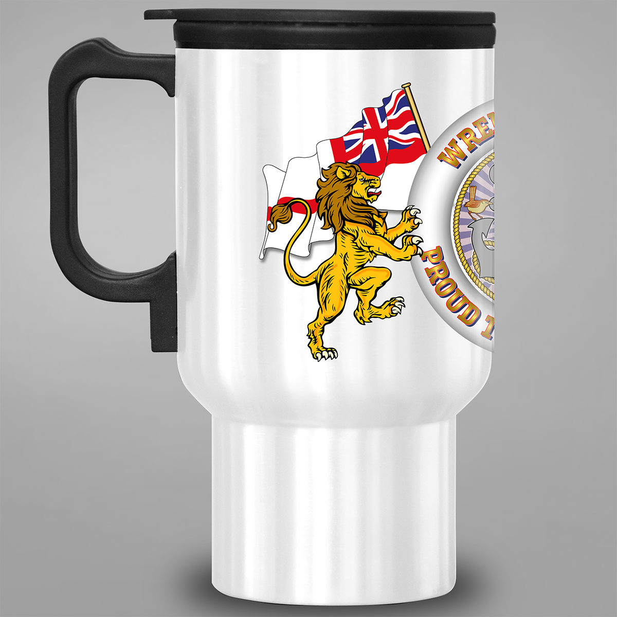 Left-side view of WRNS Veteran Proud to Have Served travel mug